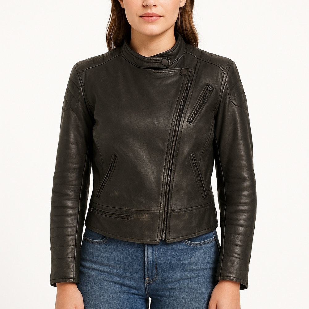 Vintage 90s Quilted Black Leather Motorcycle Jacket – Women’s (Approx. Size M)
